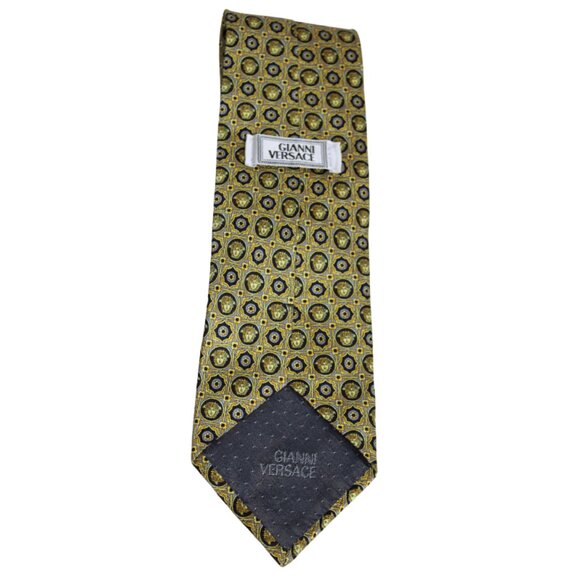 GIANNI VERSACE Rare Vintage, Medusa Print Gold, Grey & Black Neck Tie 3.75" Wide - Picture 4 of 8